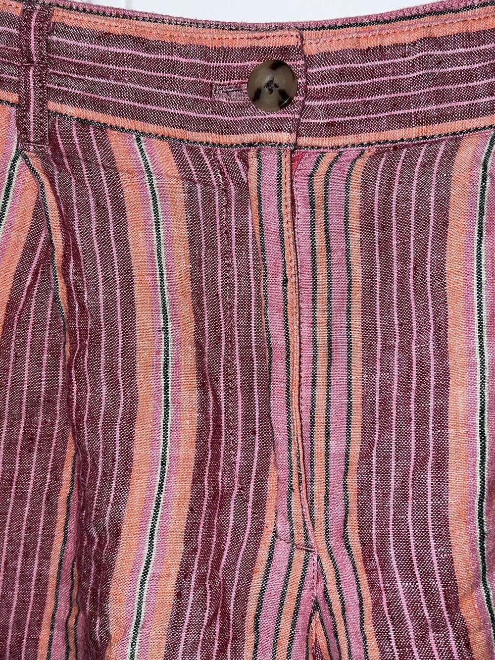J Jill Love Linen 10 Shorts Vertical Stripe Zip Button Reds Pinks Zip Button